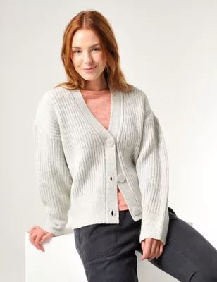 Ribbed Knitted V-Neck Button Front Cardigan | Marks & Spencer (UK)