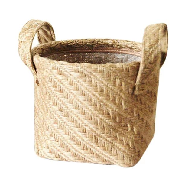 Foldable Cotton Storage Basket Round Canvas Storage Bins Jute Cloth Simple Desktop Storage Basket... | Walmart (US)