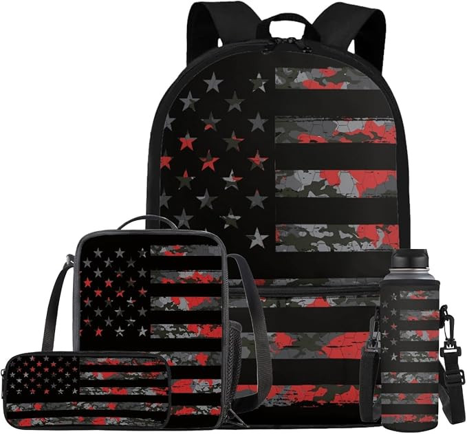 American Flag Camo Backpack for Boys Kids Backpack with Lunch Box Water Bottle Carrier and Large ... | Amazon (US)