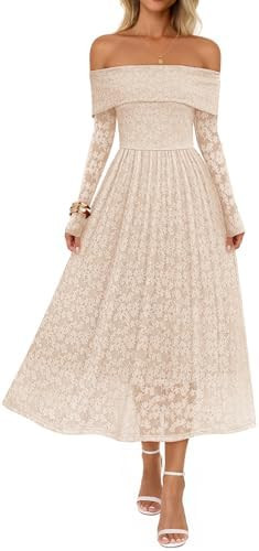MEROKEETY Women's 2025 Fall Long Sleeve Floral Midi Dress Off Shoulder Wedding Guest Formal Long ... | Amazon (US)