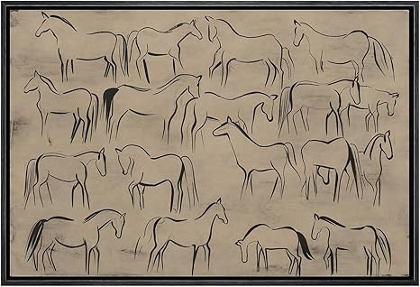MUDECOR Framed Canvas Print Wall Art Abstract Horse Sketch Collection on Beige Minimalist Illustr... | Amazon (US)