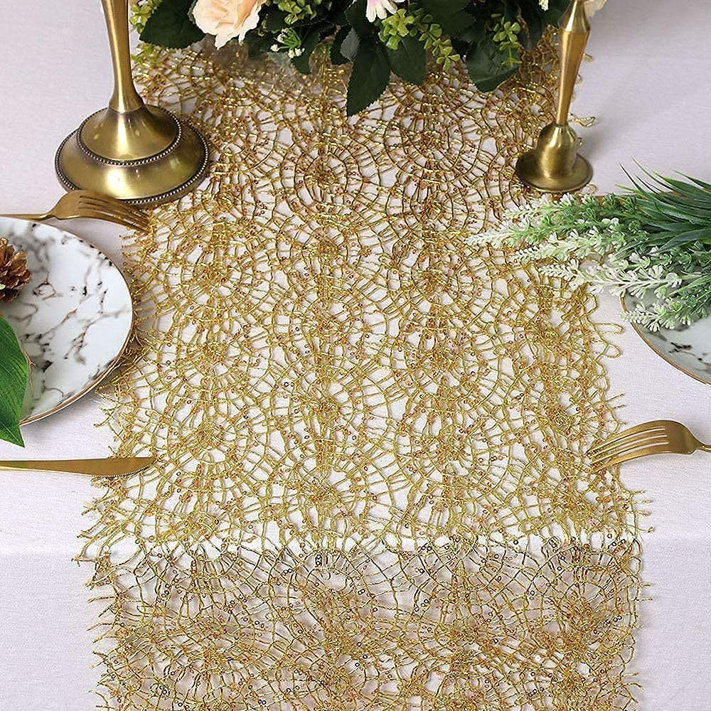 2 Packs 12 x 80 Inches Gold Sequin Mesh Table Runner Home Table Decor Table Line for Rustic Party... | Amazon (US)