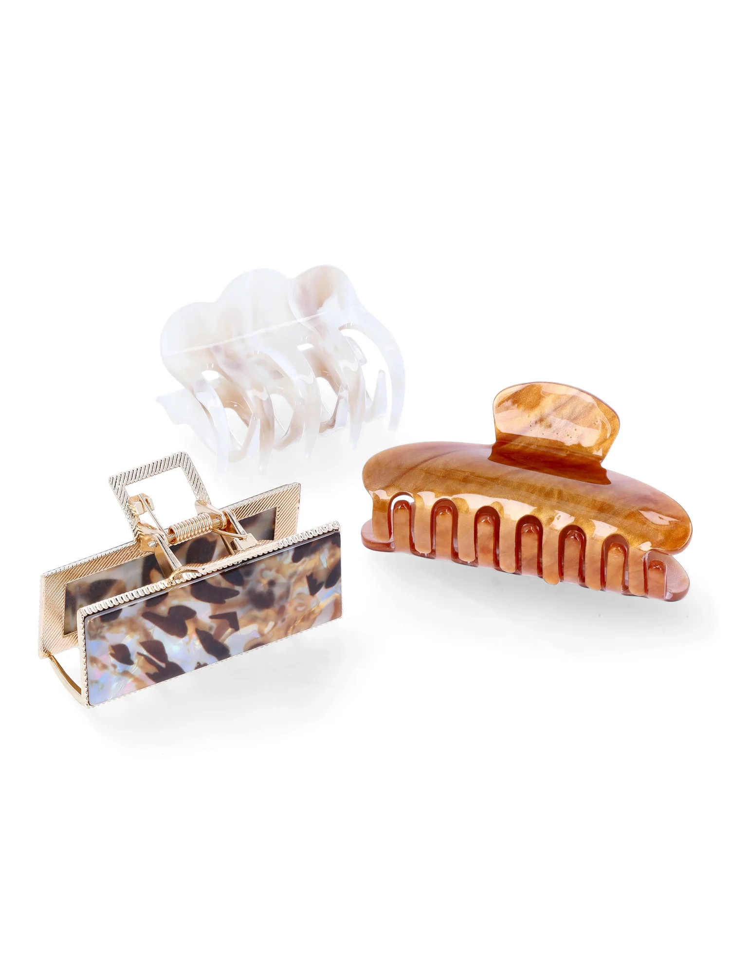 Time and Tru Women’s Metal and Plastic Hair Claw Clip Set, 3-Piece | Walmart (US)