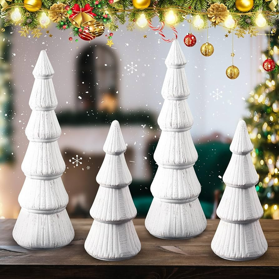 Queekay 4 Pcs Wooden Christmas Tree Tabletop White Tree Figurine Unfinished Table Top Christmas T... | Amazon (US)