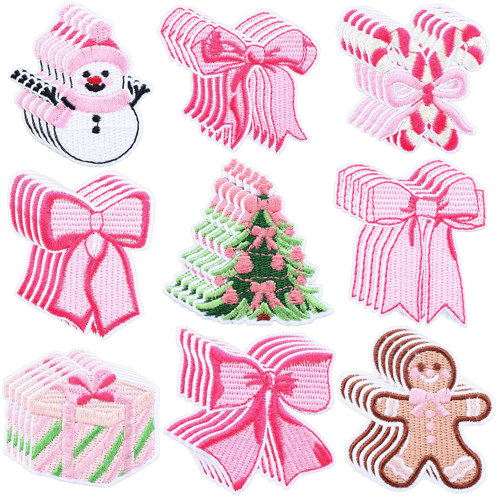Lyrow 45 Pcs Christmas Bow Patches Pink Green Embroidered Sew on Patches Gingerbread Christmas Tr... | Amazon (US)