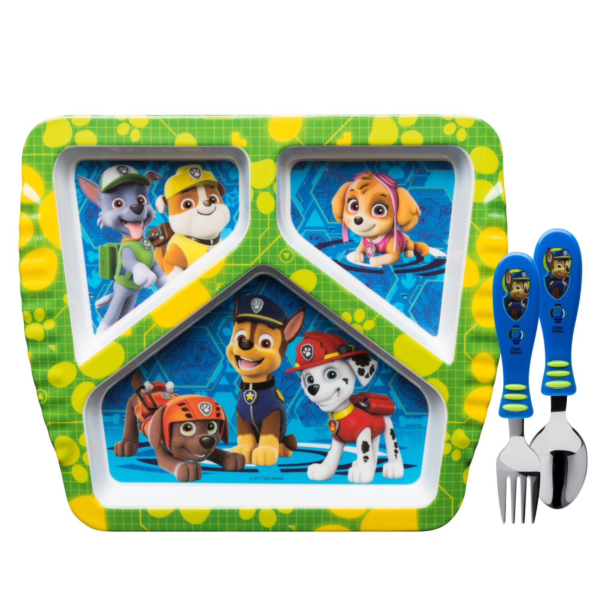 Zak Designs Paw Patrol Dinnerware Set Includes Melamine 3-Section Divided Plate and Utensil Made of  | Amazon (US)