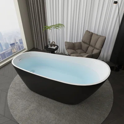 59" x 30" Free Standing Tub Black Acrylic Freestanding Bathtub Soaking Bath Tub A29 | Wayfair North America