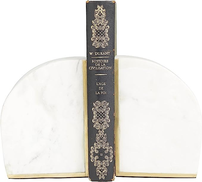 CosmoLiving by Cosmopolitan Marble Geometric Bookends with Gold Inlay, Set of 2 4"W, 6"H, White | Amazon (US)
