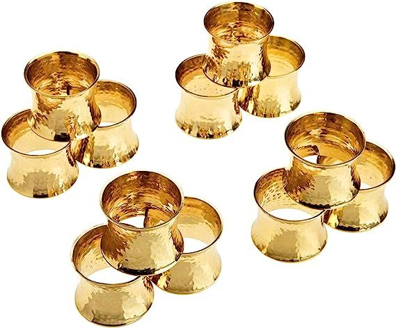 SKAVIJ Handmade Hammered Napkin Rings Set of 12 for Everyday, Dining Table Decoration (Gold) | Amazon (US)