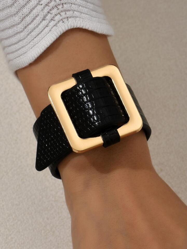Snakeskin Embossed Square Buckle Bracelet | SHEIN
