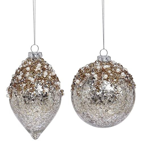 Mark Roberts 2022 Iced Jewel Ornaments, Assortment of 2, 4 Inches - Sparkling Gold Christmas Tree Decorations | Amazon (US)