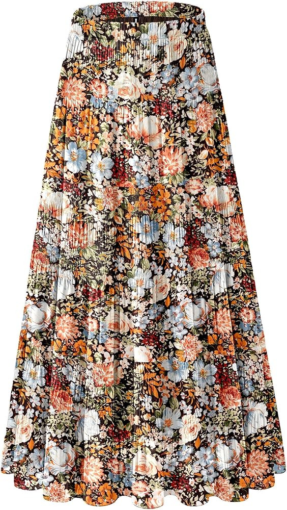 Women's Chiffon White Flowy Maxi Skirts Boho Fall Elastic Waisted Pleated A Line Long Skirt for W... | Amazon (US)