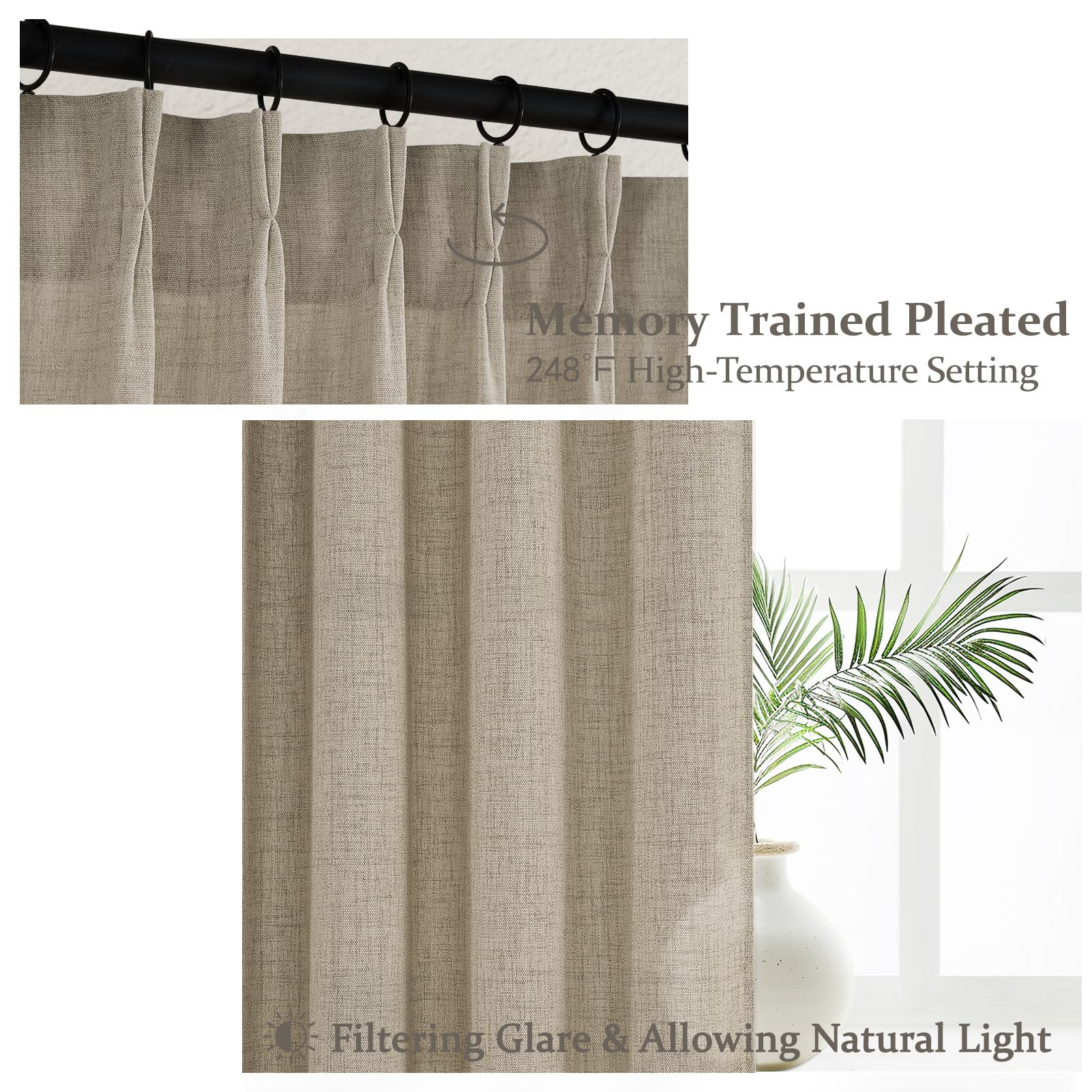 Boho Viral Linen Curtains 84 Inch Length 2 Panels Set for Living Room, Warm Beige Pinch Pleated S... | Amazon (US)