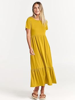 ANRABESS Womens 2025 Summer Casual Maxi Dress A line Tiered Flowy Short Sleeve Crewneck T Shirt B... | Amazon (US)