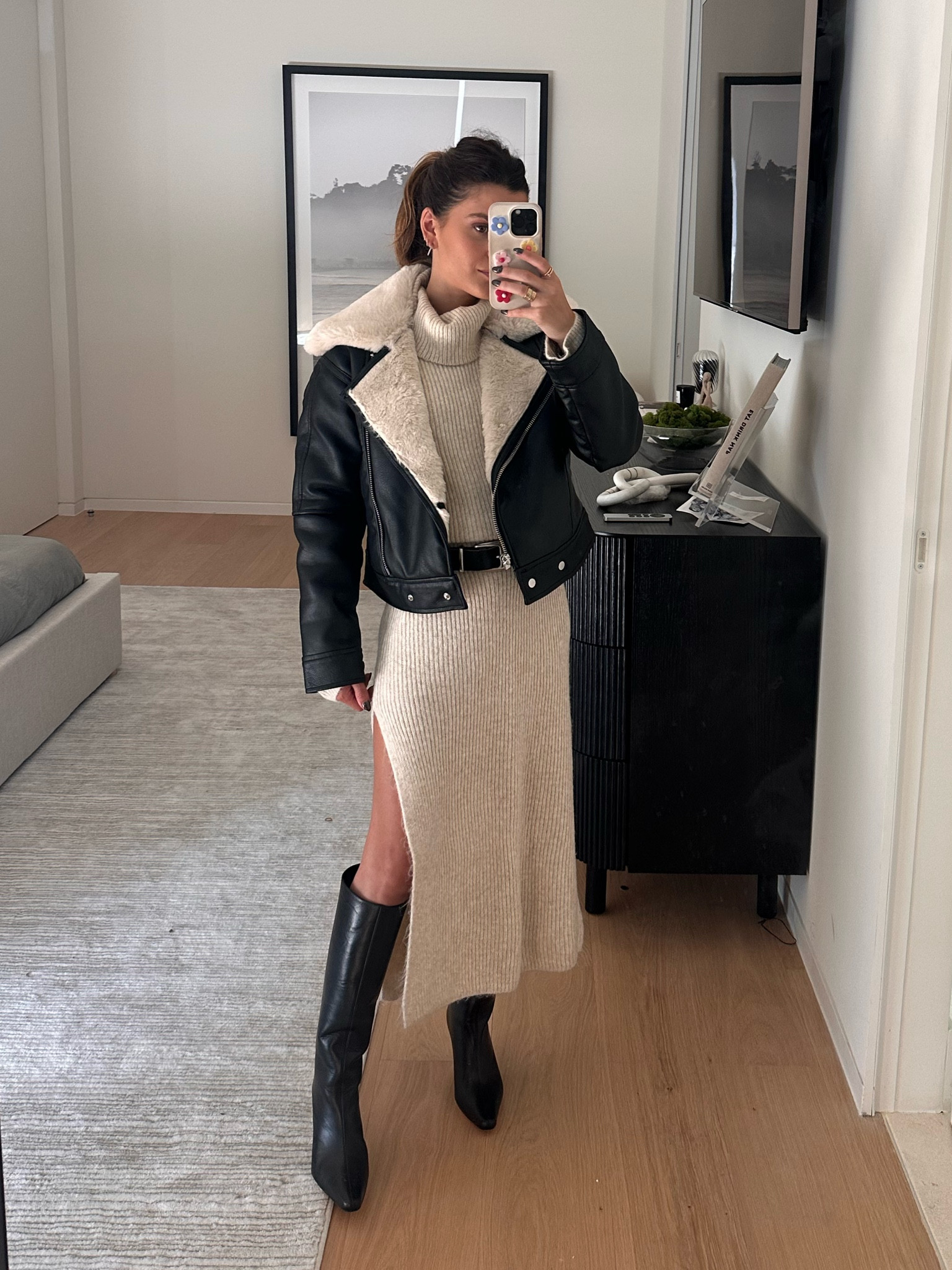 Thanksgiving outfits from Abercrombie! Paired this turtleneck sweater dress with by far Stevie knee high leather boots! These boots have the perfect heel height & this jacket keeps you WARM! 

#LTKSeasonal #LTKstyletip #LTKHoliday
