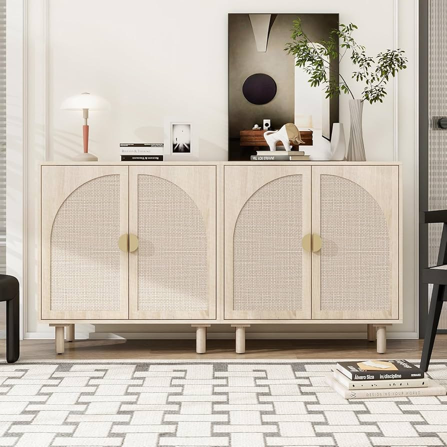 Sideboard Buffet Cabinet with Storage - Natural Rattan 2 Door Sideboard, Accent Storage Cabinet w... | Amazon (US)