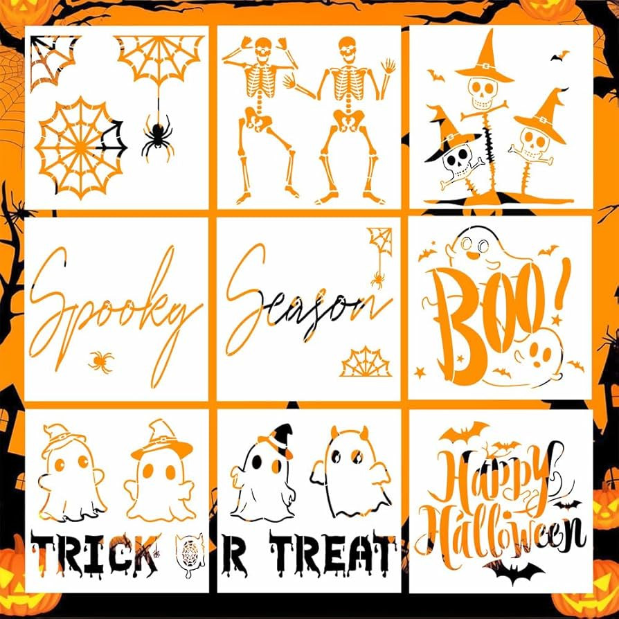 9Pcs Large Halloween Stencils for Doormat, Pumpkin Ghost Stencils for Painting on Wood DIY Crafts... | Amazon (US)