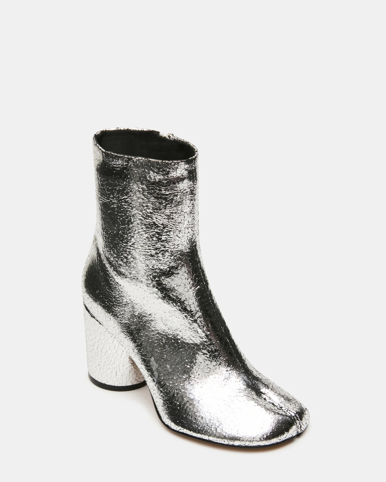 Steve Madden Women's Caro Block Heel Booties - Silver Crinkle - Size 7.5 - Leather | Steve Madden (US)