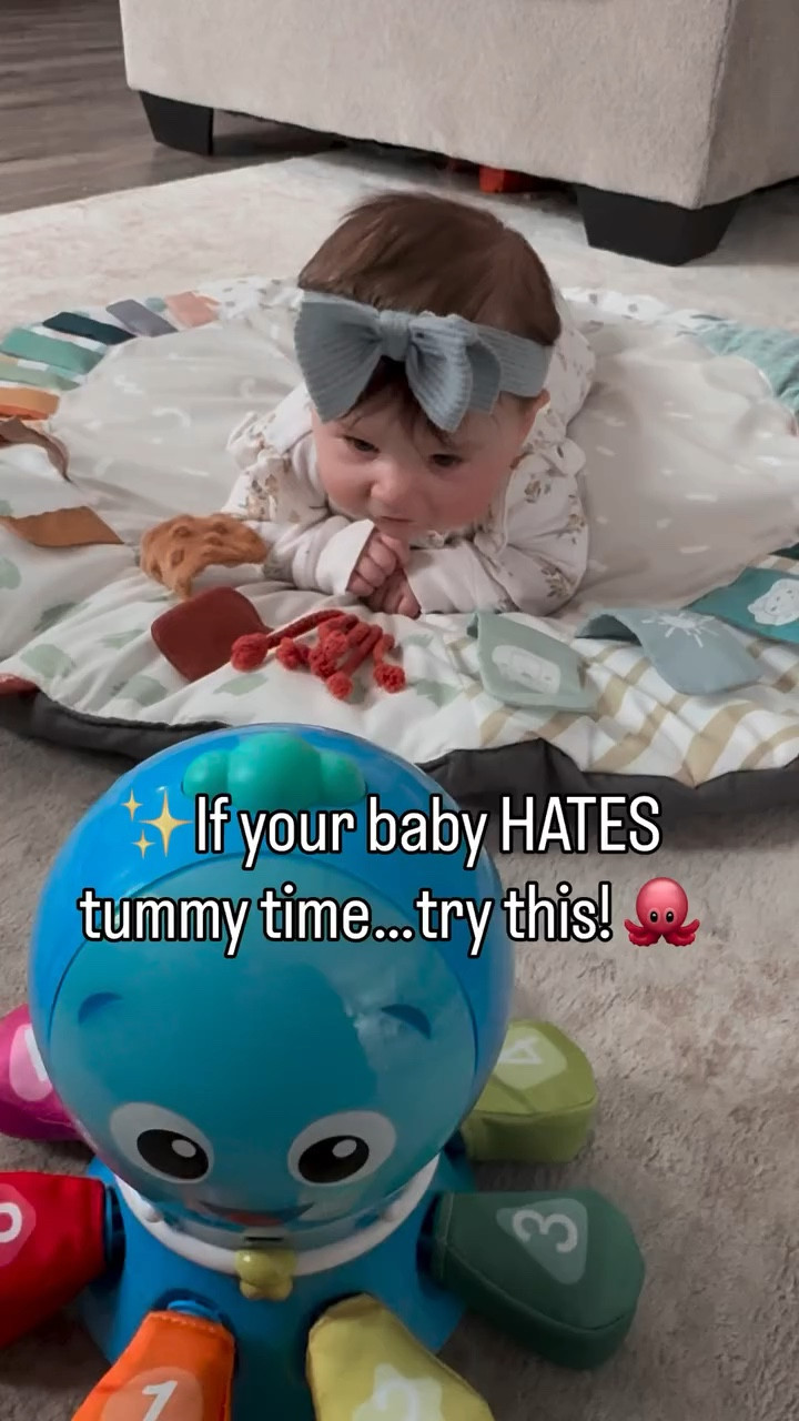 My baby hated tummy time (hence the helmet)😅

This little octopus completely changed the game 🐙
lights, music, movement = instant engagement

now we’re getting:
✔️ longer tummy time
✔️ stronger neck control (reducing her mild torticollis)
✔️ way less tears

If your baby fights tummy time, you NEED this

✨Comment OCTOPUS for a link!