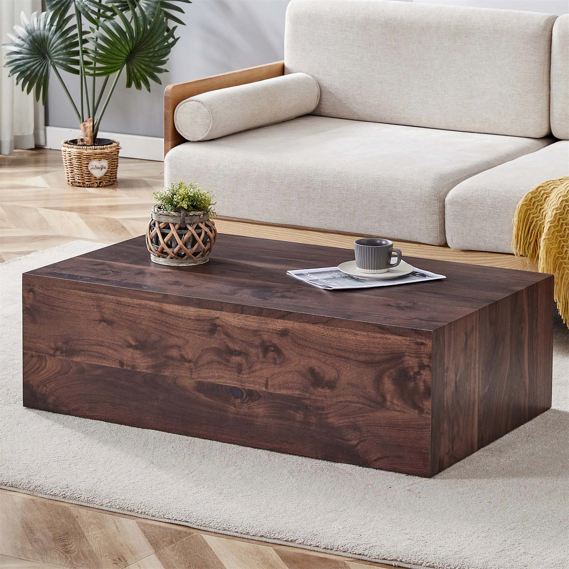 Luxurious Walnut Wood Grain MDF Coffee Table, Perfect For Modern And Elegant Living Room Decor | Wayfair North America