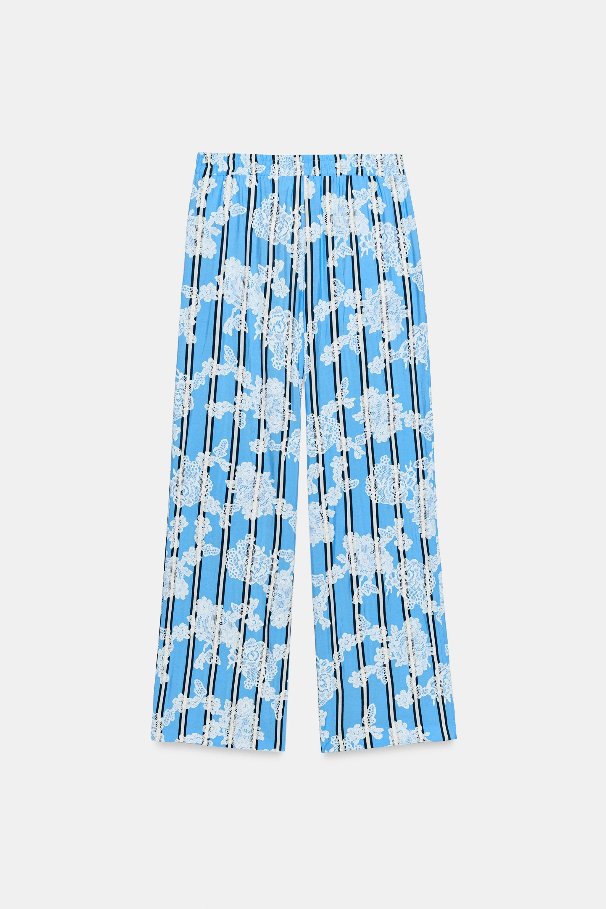 STRIPED PRINT WIDE LEG PANTS | Zara US