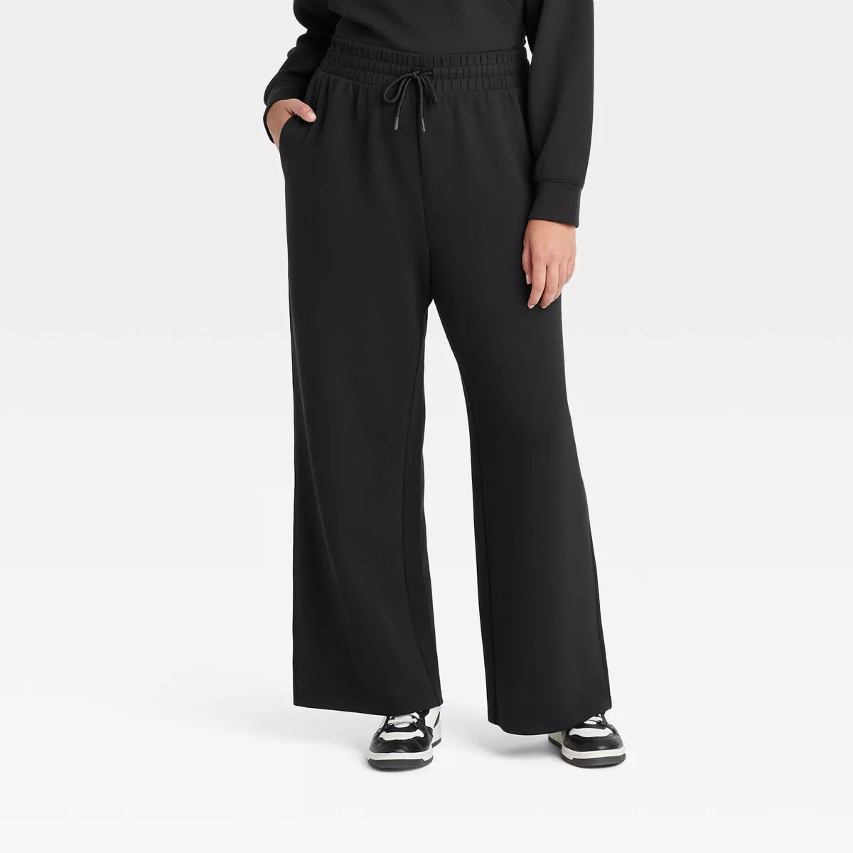 Women's Airy Sleek Ribbed High-Rise Wide Leg Pants - All In Motion™ Black M | Target