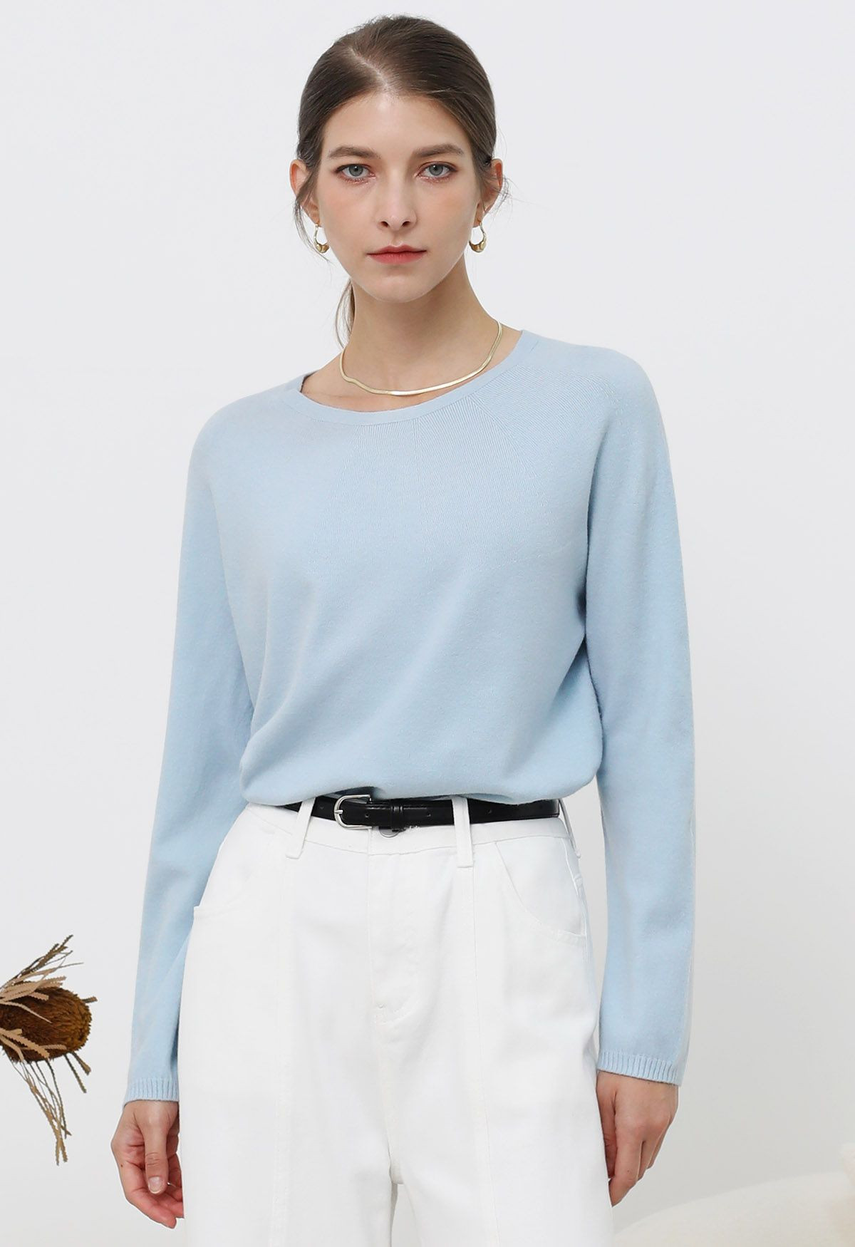 Foremost Comfort Wool-Blend Crewneck Sweater in Blue | Chicwish