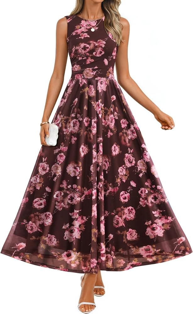 ZESICA Women's Summer Sleeveless Floral Wedding Guest Maxi Dress | Amazon (US)