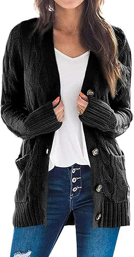 ZESICA Women's 2024 Fall Casual Long Sleeve Button Down Open Front Cable Knit Cardigan Sweater Co... | Amazon (US)