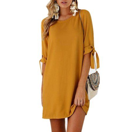 Womens Adjustable Long Sleeve O Neck Casual Mini Dresses | Walmart (US)