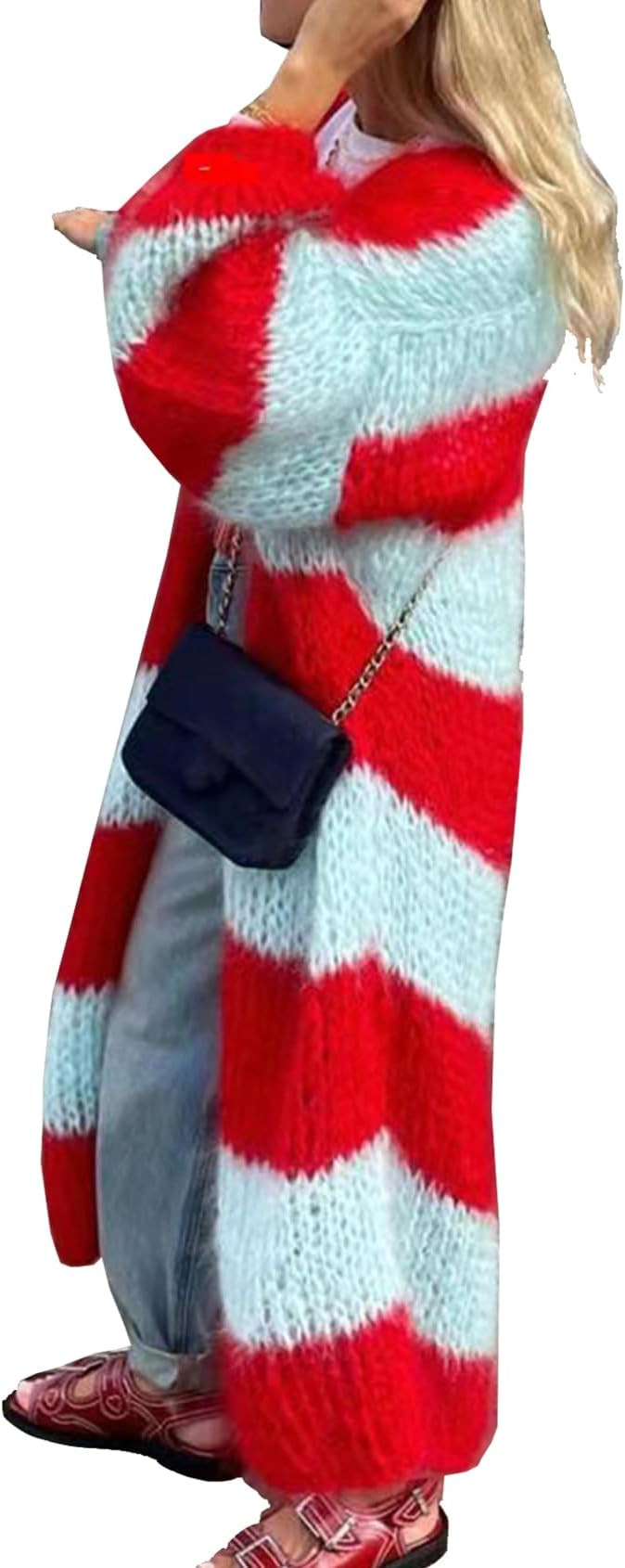 Womens Color Block Striped Cardigan Sweaters Loose Knitted Long Open Front Cardigans | Amazon (US)