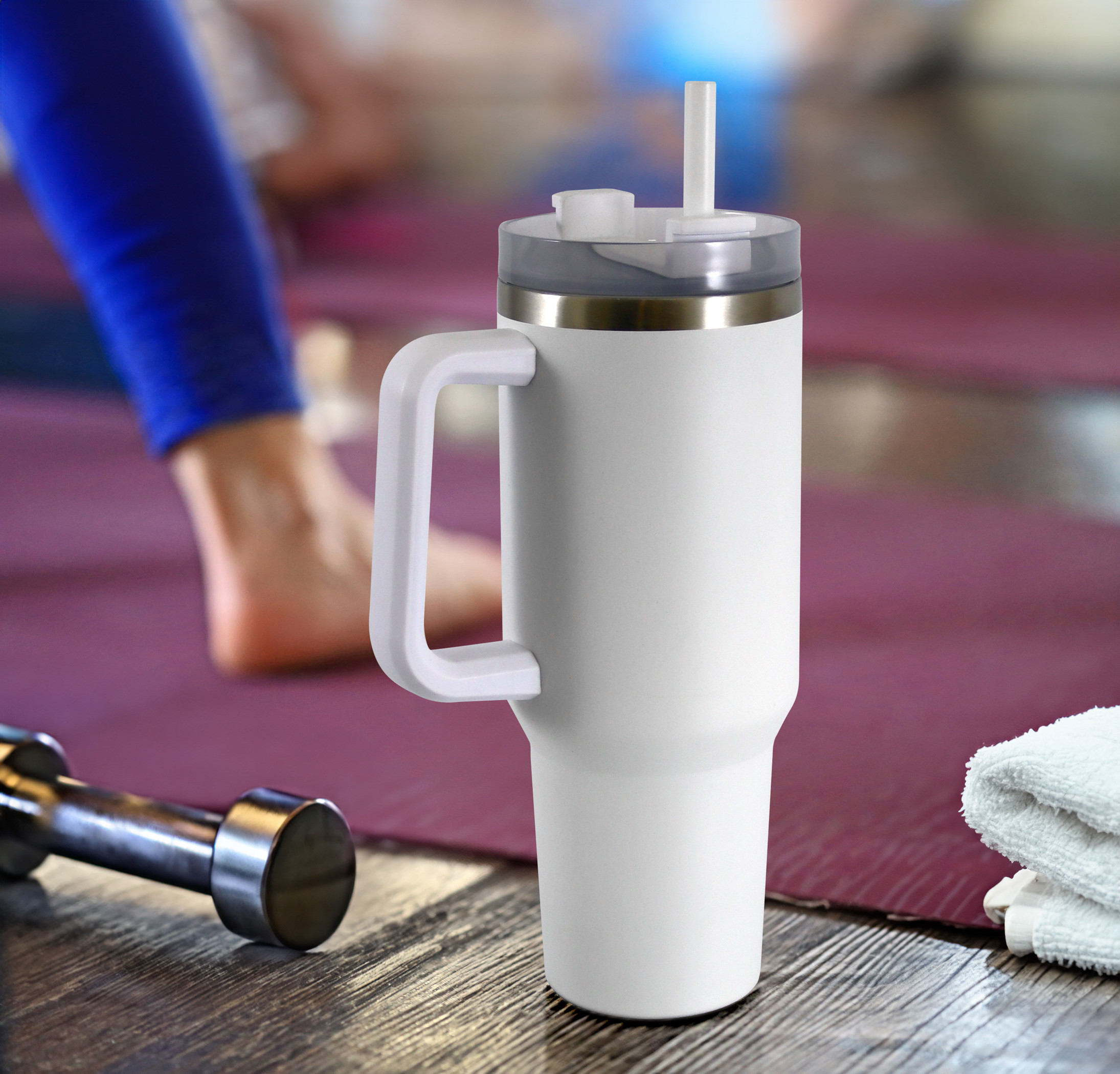 Mainstays 40 oz Stainless Steel Tumbler with Straw and Handle, Double Wall Insulated, White | Walmart (US)