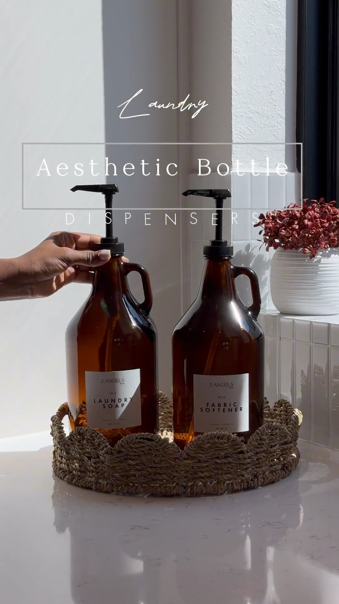 Amber glass anything is a go for me ... so when I found these STUNNING bottles, I had to! ☺️.. I love how solid they are plus the handle gives aesthetic touch. They are 2L, include a measuring cup, plus a silicone tray which fits both bottles. Pre printed labels are included plus 2 blank to customize!

#LTKStyleTip #LTKHome #LTKSaleAlert