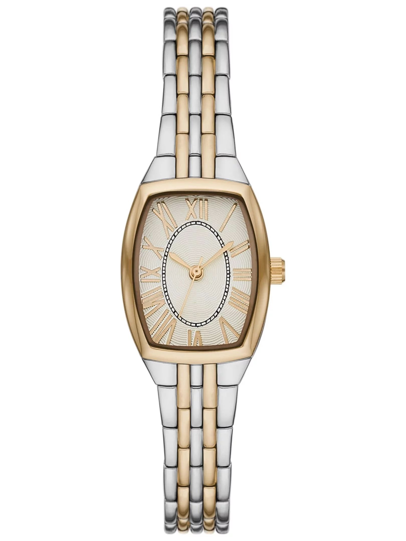 Time & Tru Women's Wristwatch: Two Tone Silver and Gold Barrel Case Bracelet Watch (FMDOTT077) | Walmart (US)