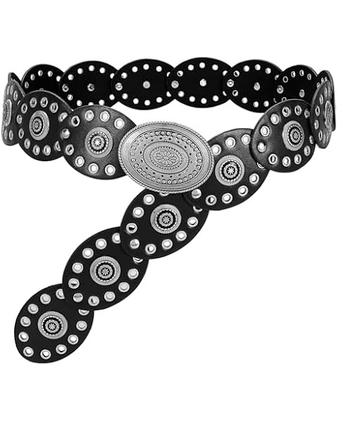 Wide Disc Belt for Women Hollow Leather Round Waist Belt Boho Disk Concho Cowgirl Waist Belt for ... | Amazon (US)