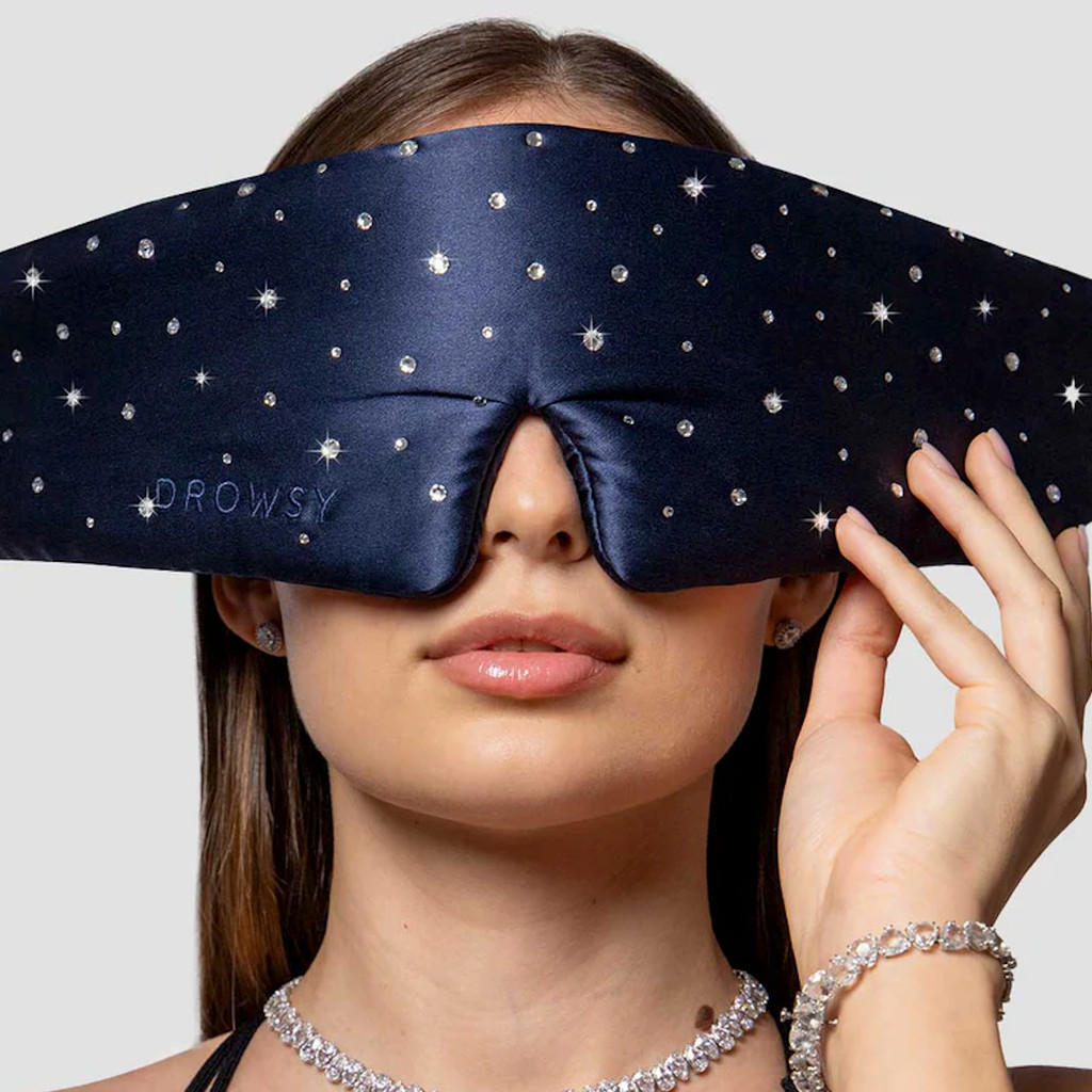 Drowsy Sleep Co. Swarovski Silk Sleep Mask in Midnight Blue at Nordstrom | Nordstrom