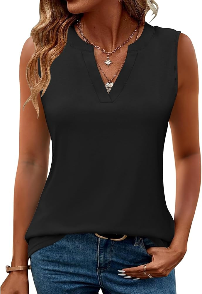 Romanstii Sleeveless Shirts for Women Casual Summer V Neck Tank Tops Dressy Blouses Tunic | Amazon (US)