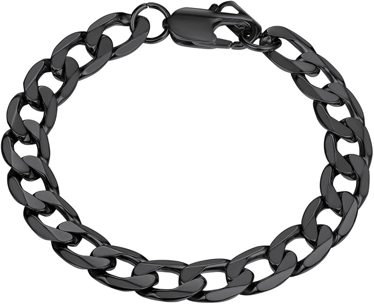 PROSTEEL Black Chain Bracelets Stainless Steel Stacking Layering Curb Chain Cuban Link Punk Rock ... | Amazon (US)