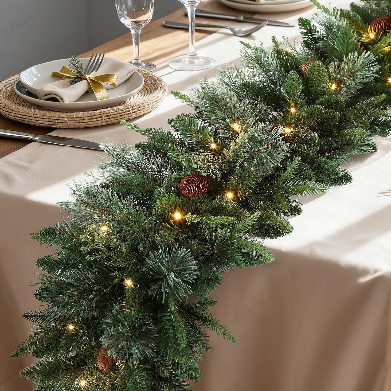 SHareconn 9ft Prelit Christmas Garland-Natural Rustic Style with Cedar Leaves and Pine Cones. Mul... | Amazon (US)