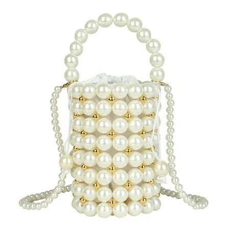 Pearls Beaded Shoulder Bag Women Acrylic Pearl Clutch Drawstring Bucket Handbag | Walmart (US)