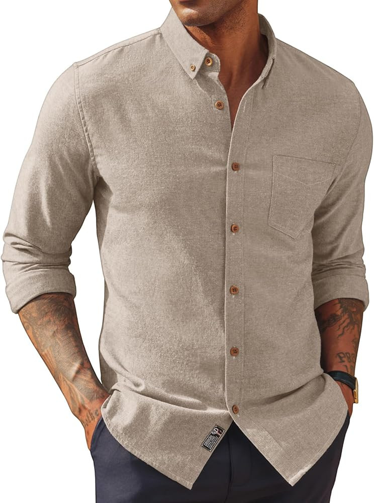 PJ PAUL JONES Mens Classic Fit Linen-Cotton Shirt Button Down Long Sleeve Casual Business Shirts | Amazon (US)