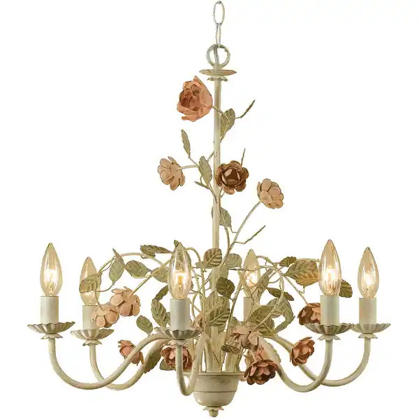 AF Lighting Ramblin Rose 6-Light Chandelier for Hardwire or Plug-In Swag Installation, Antique Cr... | Bed Bath & Beyond