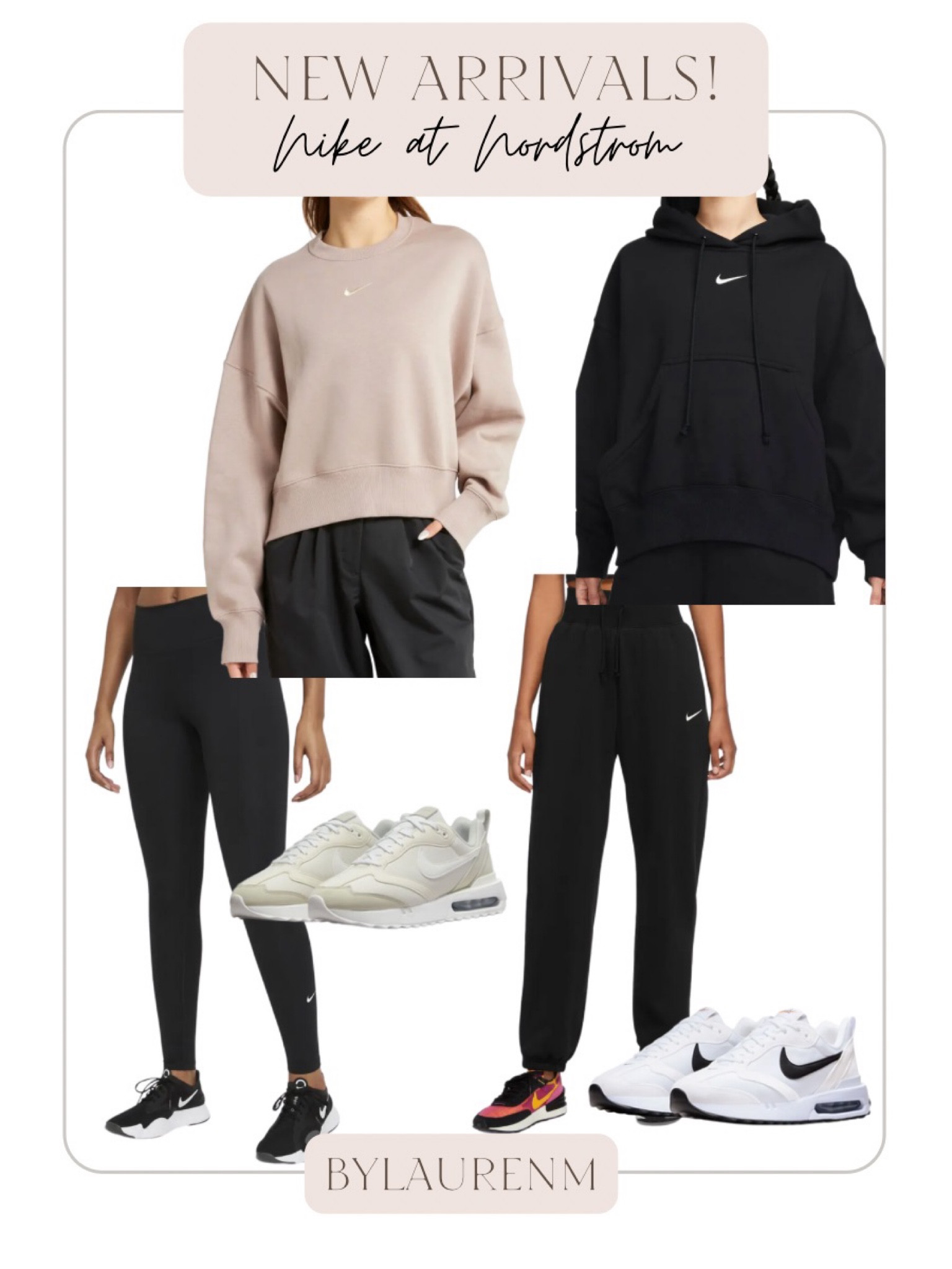 New Nike! Nike sweatpants, Nike sweatshirt, Nike air max dawn sneakers! Neutral sneakers, white sneakers. Nike sneakers. 

#LTKunder100 #LTKshoecrush