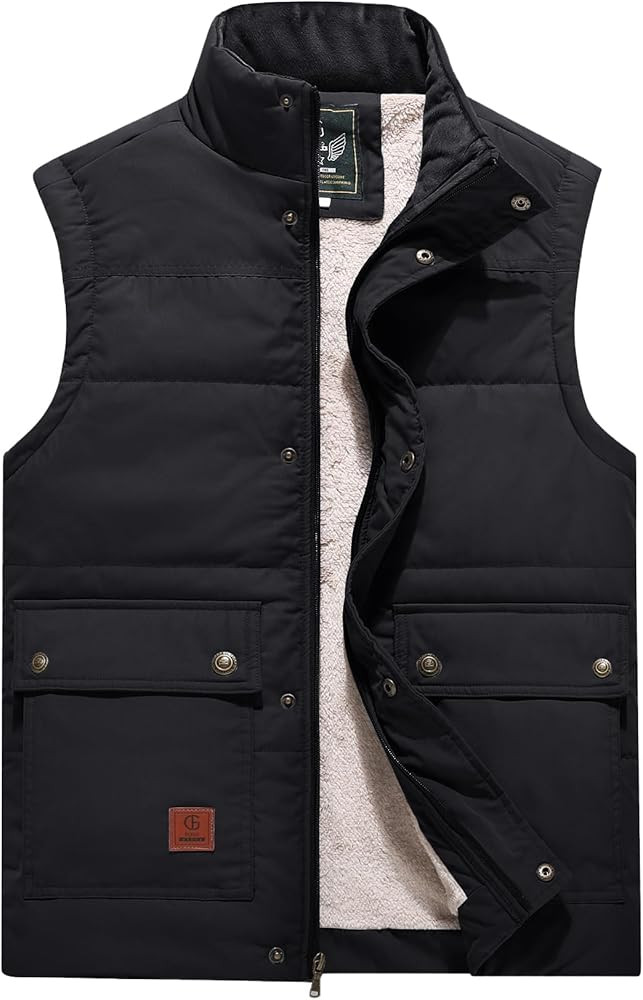 Flygo Men's Winter Warm Outdoor Padded Puffer Vest Thick Fleece Lined Sleeveless Jacket | Amazon (US)