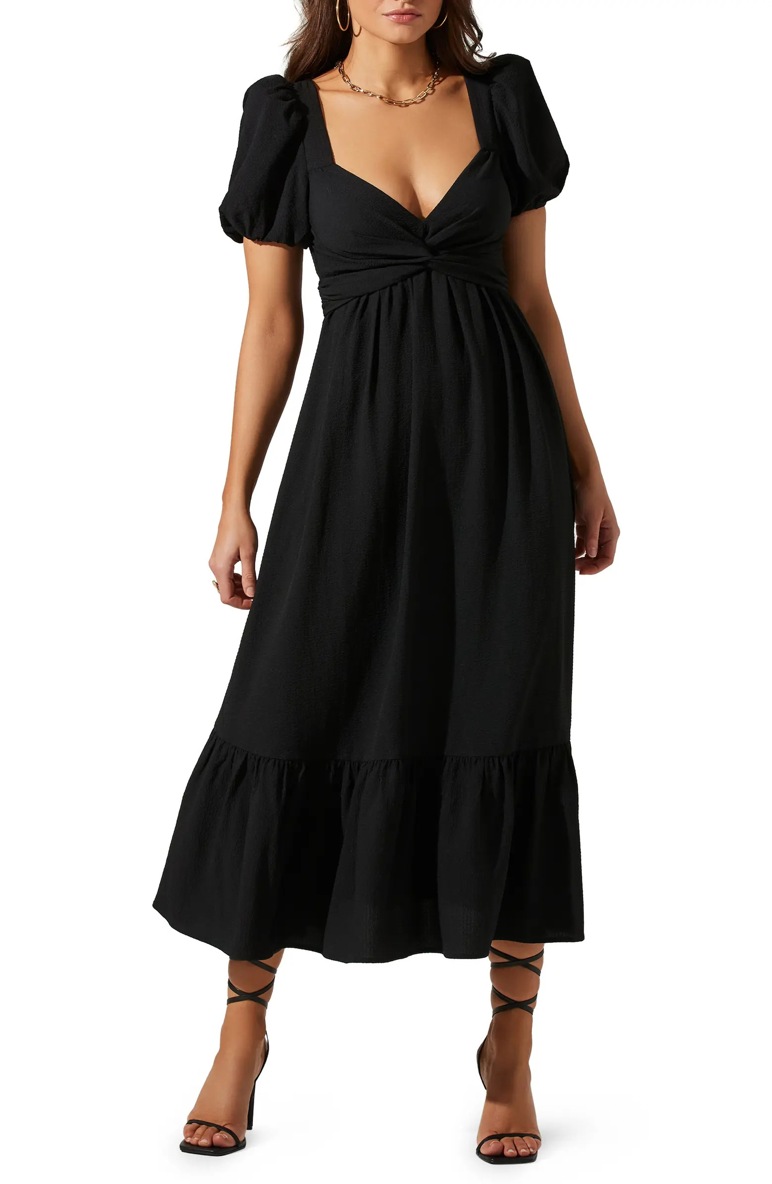 Tie Back Puff Sleeve Midi Dress | Nordstrom