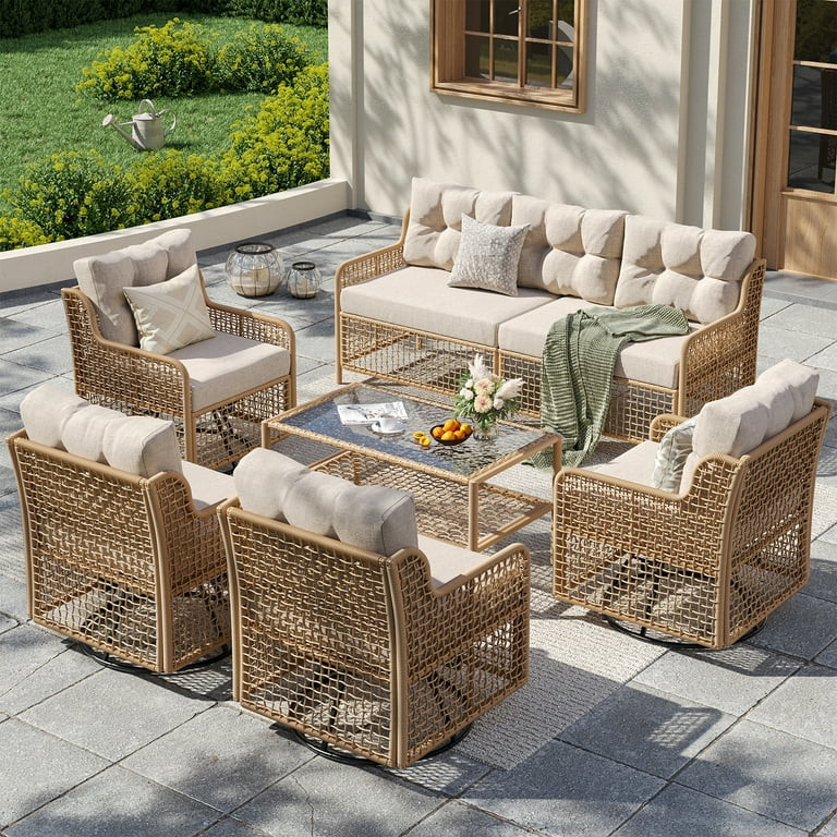 ELPOSUN 7-Seat Outdoor Patio Furniture Set, Wicker Rattan Outdoor Furniture Set with Swivel Chair... | Walmart (US)