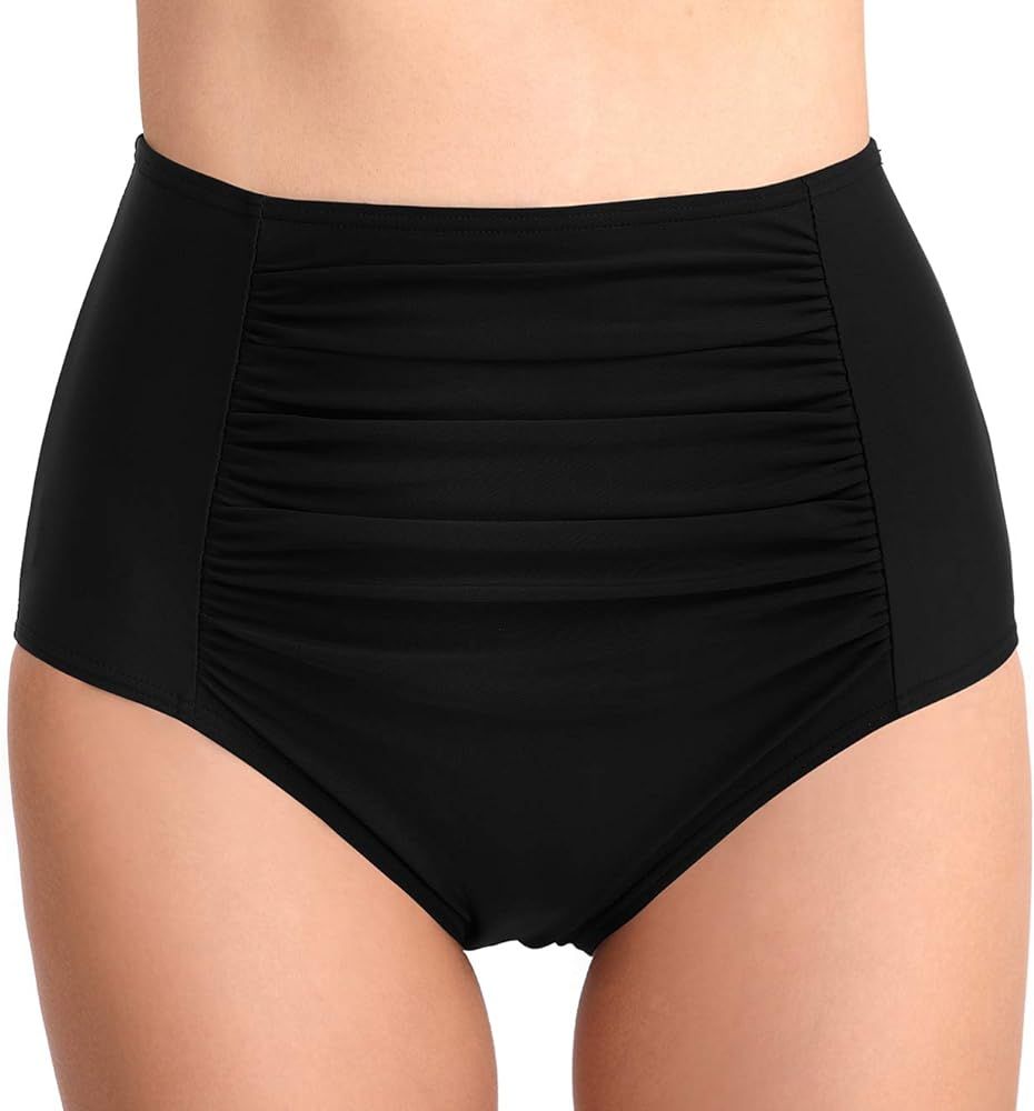 T1FE 1SFE Women High Waisted Bikini Bottoms Tummy Control Swimsuit Bottoms Ruched Full Coverage Swim | Amazon (US)