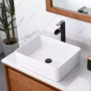 Rectangular 19 in. Bathroom Ceramic Vessel Sink Art Basin in White | The Home Depot
