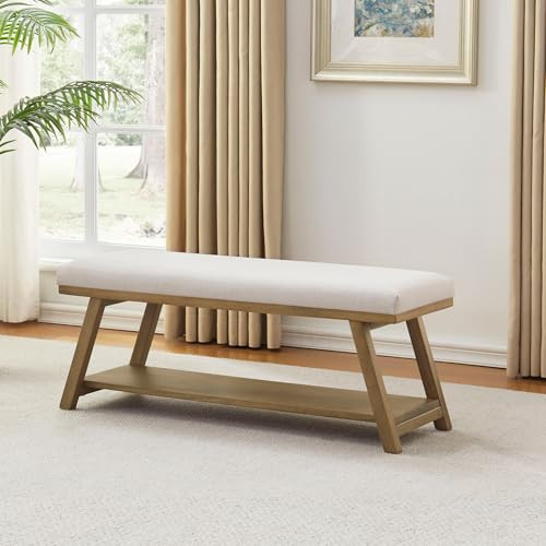 Zihanhome 45" Entryway Bench Upholstered Storage Bench for Bedroom Shoe Rack Bench for Living Room, Hallway, Mudroom, Balcony, Sturdy Indoor Bench Seat Holds Up to 300 lbs (Beige) | Amazon (US)