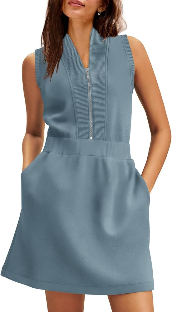 SENSERISE Womens Summer Casual Dresses Half Zip Dress     Tshirt Dress with Pockets, V Neck, Slee... | Amazon (US)